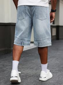 Manfinity Homme Plus Size Men's Casual Washed Denim Shorts - Light Wash - View 2