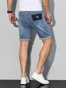 Manfinity Homme Men's Casual Rolled Hem Denim Shorts With Pockets - Light Wash - View 3