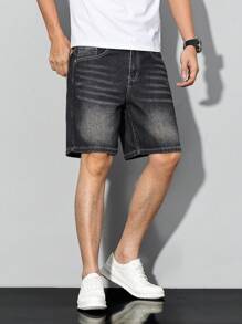Manfinity Homme Men's Simple Loose Pocket Denim Shorts, Casual Everyday Wear - Black - View 8