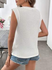 SHEIN LUNE 女士休闲纹理白色宽肩带T恤伊比沙岛服装 - 白色 - 查看 2