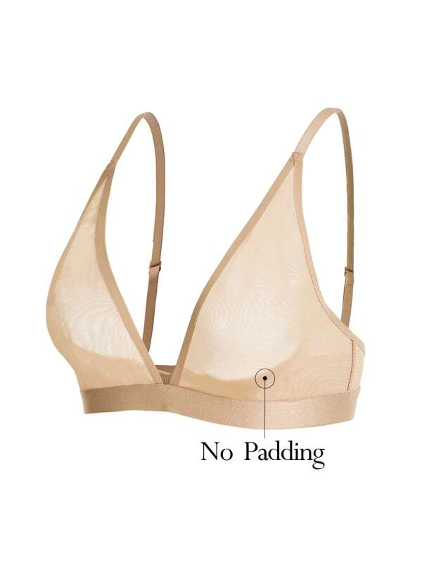 Ocili Leisure 2pcs Women Solid Color Comfortable Sheer Mesh Bra Set