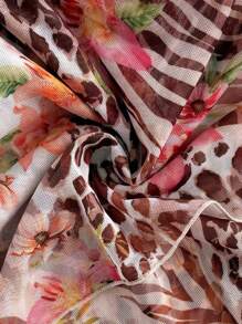 Soleia 动物印花 & 花卉 V 领紧身连衣裙 - 卡其色 - 查看 8