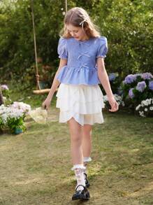 Wildeya Tween-Mädchen Eleganter, süßer, lässiger, weißer, mehrlagiger Kuchenrock, geeignet für Sommer, Frühling, Urlaub und Outdoor