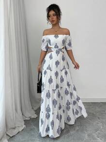 Chiquease Women's Holiday Floral Print Off Shoulder Cutout Waist Summer Dress - Multicolor - View 5