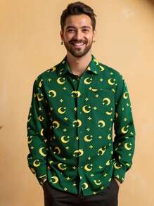 Manfinity VCAY 男士梭织休闲宽松短袖衬衫，年轻日常穿着 - 綠色 - 查看 4