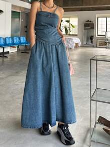 DAZY Conjunto de 2 piezas de top de tirantes y falda de mezclilla para mujer