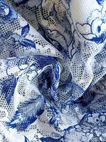Soleia Blue & White Paisley Lace Camisole Top - Blue and White - View 6