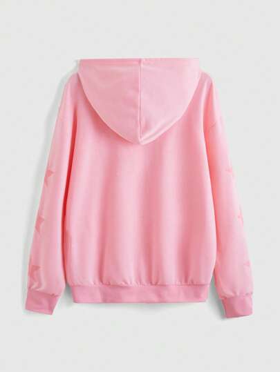 Kawaii Sweat-shirt à capuche ample streetwear à manches longues avec motif visage souriant et étoiles