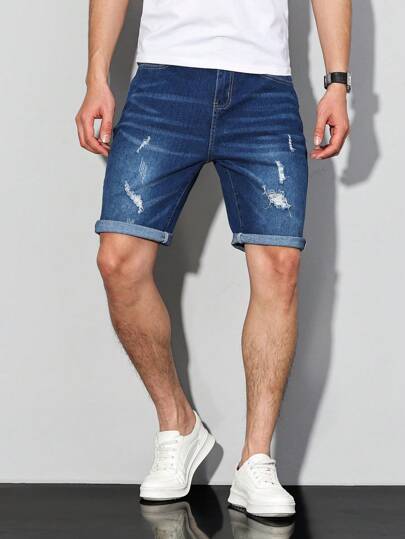 Manfinity Homme Plus Size Men's Casual Distressed Denim Shorts Going Out Hang Out College Vacation Urban
