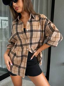 SHEIN Essnce 女士休闲轻便运动夏季套装，性感时尚户外骑行网球旅行上衣+紧身短裤+格子衬衫三件套 - 彩色 - 查看 5