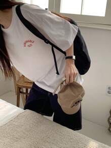DAZY Camiseta de cuello redondo con estampado de corazón de manga corta de estilo minimalista para uso diario en verano, tops lindos