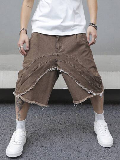 Manfinity EMRG 男式宽松口袋磨边休闲牛仔短裤