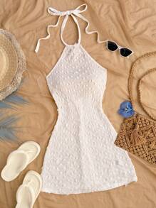 Soleia Women's Jacquard Lace-Up Backless Bodycon Dress,Summer Dresses For Women - White - View 4