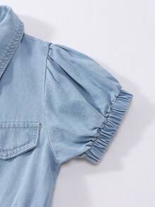1pc Tween Girls Denim Dress With Ruffle Hem,Holiday,Summer,Travel - Light Wash - View 6