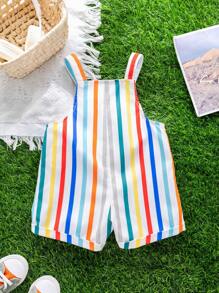 Baby Boy Casual Sports Cute Funny Colorful Romper With Suspender Shorts, Suitable For Spring & Summer, Wear At Home Or Go Out