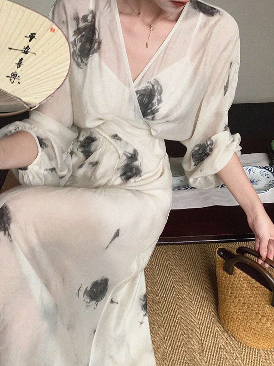 Women's Full Floral Print Wrap Long Dress