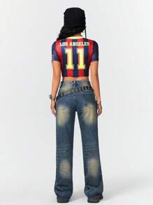 Coolane 女士运动字母条纹印花短款修身足球 T 恤 - 彩色 - 查看 2