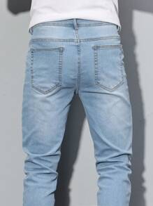 Manfinity Homme Men's Simple Ripped Pocket Casual Jeans, For Daily Wear - Light Wash - View 6