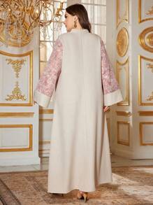 Al Najma Plus Size Elegant Jacquard Patchwork Bell Sleeve Turkish, Modest Kaftan - Apricot - View 2