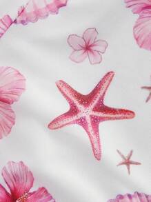 SHEIN MOD 正面蝴蝶结细节衬衫，带有花卉印花和荷叶边下摆，粉色、波西米亚风、浪漫、春天、热带、优雅、度假、飘逸、茶会、单身女郎、风骚、外出上衣