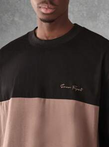 SUMWON Signature Script Oversized Color Block T-Shirt Premium Cotton Casual Streetwear Design Fashion Athletic Urban Basic Essential Summer Spring - Black - View 5