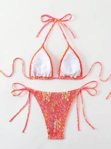 SHEIN Swim 2pcs Women's Ditsy Floral Bandeau Halter Bikini Set, Vacation Style Two-Piece Swimwear For Summer - Multicolor - View 6