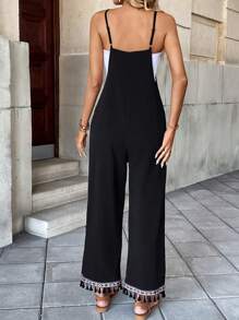 Women's Minimalist Black Elegant Comfortable Loose Jumpsuit Strap Romper For Vacation - Black - View 2