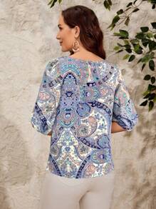 EMERY ROSE Camisa informal de manga de linterna con estampado de paisley para vacaciones