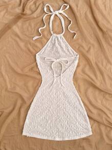 Soleia Women's Jacquard Lace-Up Backless Bodycon Dress,Summer Dresses For Women - White - View 2