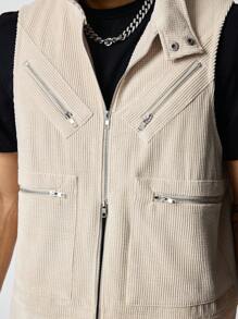 ROMWE MEN Men's Solid Color Zip-Front Casual Vest - White - View 2