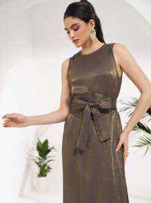 Al Najma Women Sleeveless Long Dress, Suitable For Commuting - Black and Gold - View 3