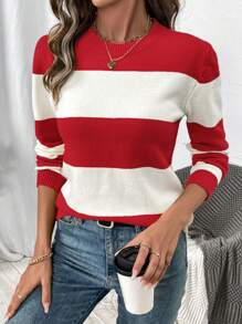 SHEIN LUNE 时尚优雅毛衣，女士长袖宽松针织套头衫，秋冬针织套头衫秋季 - 彩色 - 查看 3