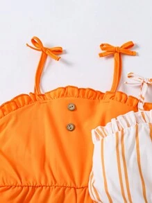 SHEIN Wildeya Young Girl Frill Trim Knotted Shoulder Jumpsuit