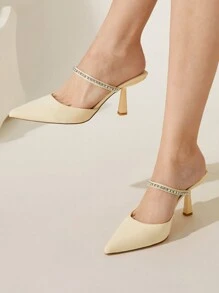 CUCCOO CHICEST Apricot Color Rhinestone Embellished High Heel Pumps, Sexy Elegant Casual Party Date Wedding Occasion Shoes For Women Spring Shoes Spring Break Easter Prom Heels