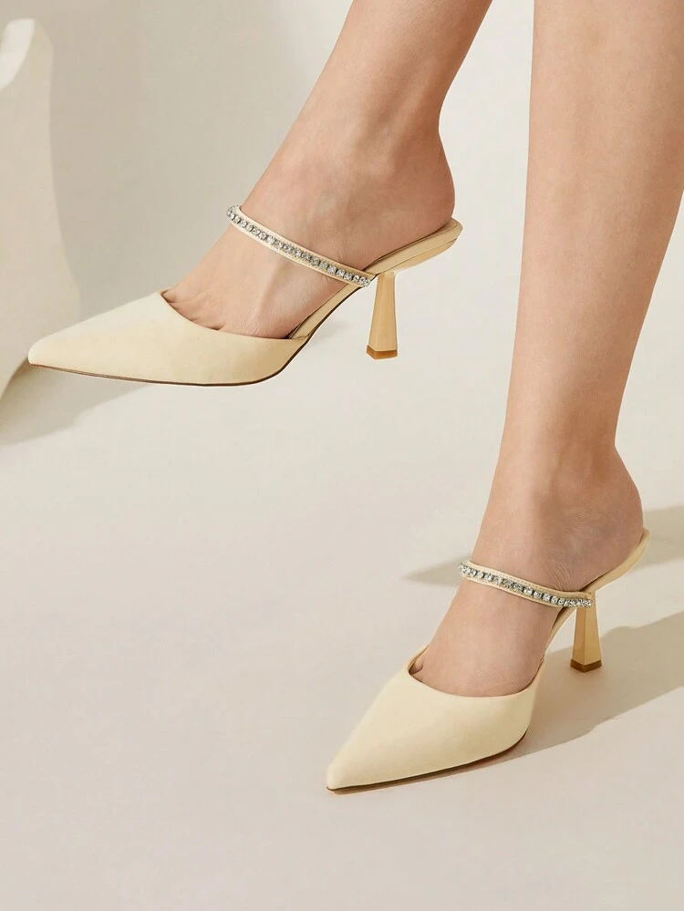 CUCCOO CHICEST Apricot Color Rhinestone Embellished High Heel Pumps, Sexy Elegant Casual Party Date Wedding Occasion Shoes For Women Spring Shoes Spring Break Easter Prom Heels