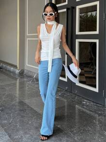 DAZY Women Casual Sleeveless Tank Top, Solid Color, Slim Fit, Resort Style, Summer - White - View 5