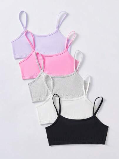 SHEIN Set de 5 sujetadores deportivos sin costuras, simples, negros, blancos y rosas, cómodos y de piel amigable para niñas preadolescentes