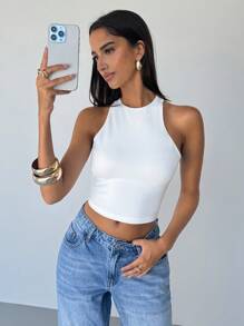 Aloruh Women's Fashion Sexy Solid Color Backless Crisscross Tank Top