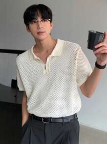 DAZY Men's Summer Zipper Half-Zip Ribbed Knit Vacation Sweater - White - View 5