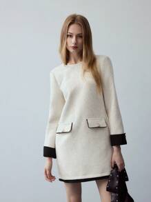 MOTF STUDIO TWEED CONTRAST BINDING DRESS