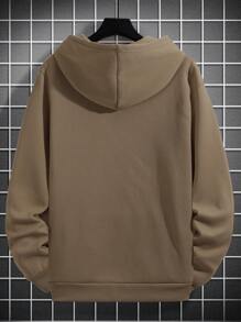 Manfinity Homme Loose Fit Men's Graphic Letter Print Hooded Sweatshirt With Drawstring - Khaki - View 3