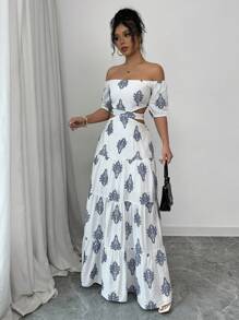 Chiquease Women's Holiday Floral Print Off Shoulder Cutout Waist Summer Dress - Multicolor - View 7
