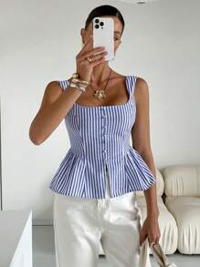 Siren Gaze Ärmelloses Top Lässig Tops Büro Tops Boho Urlaub gestreifter Taillentank Top Weste Damen Lässig und Pendeln gestreiftes ärmelloses Top mit Seitenschlitz