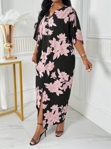 Fleurora Spring And Summer Elegant Black Woven V Neck Short Sleeve Tunic Dress Shirt Dress Plus Size Dresses Halloween Clothes Women Robes - Multicolor - View 4