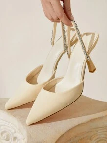 CUCCOO CHICEST Apricot Color Rhinestone Embellished High Heel Pumps, Sexy Elegant Casual Party Date Wedding Occasion Shoes For Women Spring Shoes Spring Break Easter Prom Heels