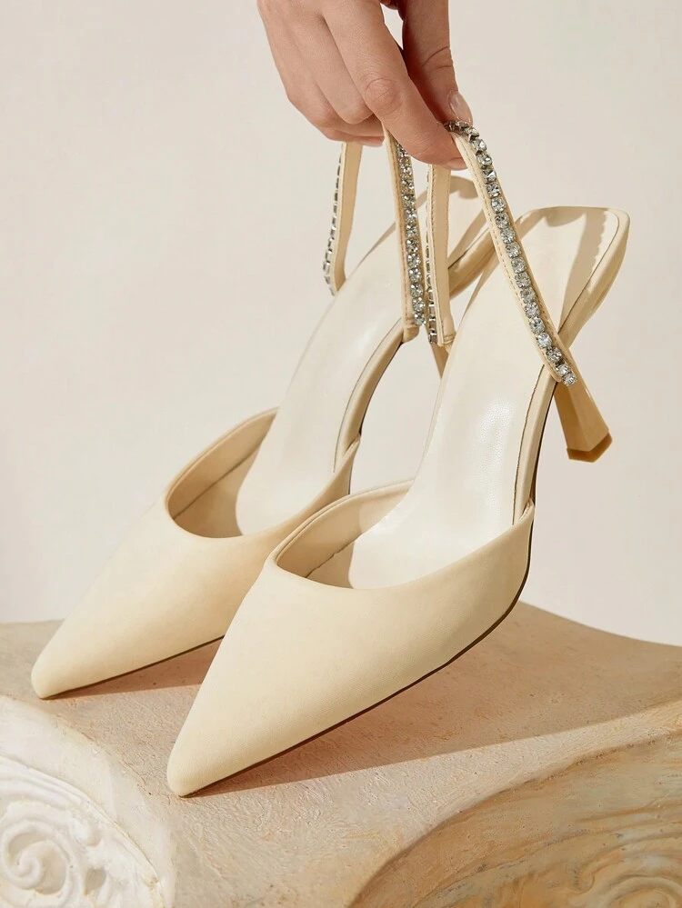 CUCCOO CHICEST Apricot Color Rhinestone Embellished High Heel Pumps, Sexy Elegant Casual Party Date Wedding Occasion Shoes For Women Spring Shoes Spring Break Easter Prom Heels