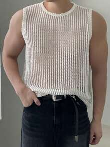 DAZY 夏季男士纯色米色镂空纹理面料休闲背心/马甲