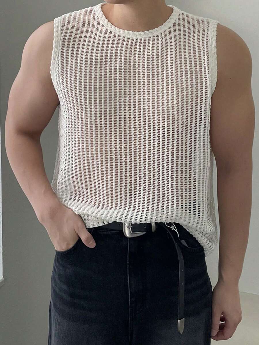 DAZY 夏季男士纯色米色镂空纹理面料休闲背心/马甲