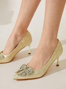 CUCCOO CHICEST Giày cao gót cưới kiểu Pháp dành cho phụ nữ, giày thiết kế mới cho váy cưới và phù dâu, đính pha lê - Bạc - Xem 7