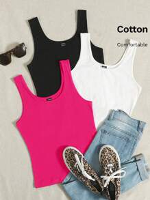 SHEIN EZwear Của phụ nữ Chất rắn Cơ bản Áo ba lỗ - Màu Hồng Tươi - Xem 6